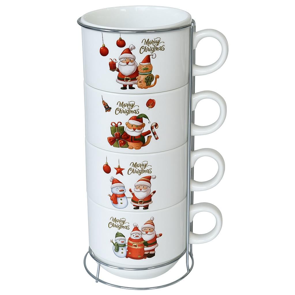 Чашки на подставке новогодние R34145 Christmas 5 пр. 250 мл
