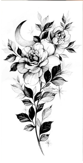 Тату тимчасове водостійке 3D велике Квіти та місяць BK-032 17х8,5 см (4419428)