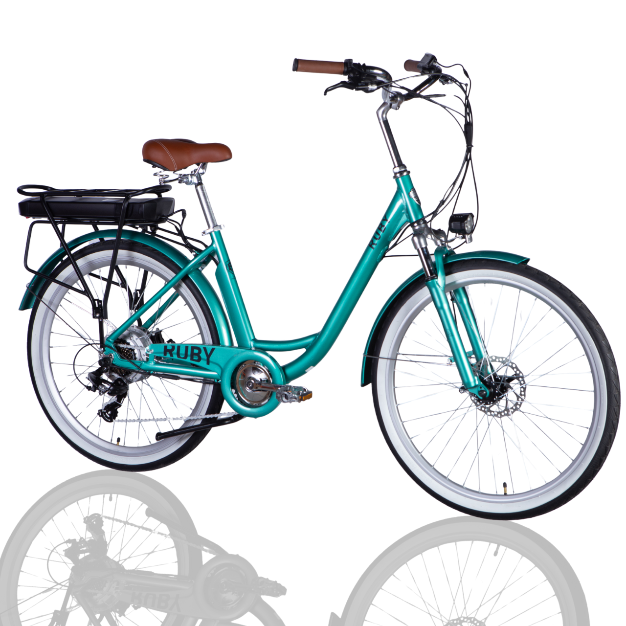 Велосипед з електроприводом AL Dorozhnik eRUBY DD FR бірюзовий 26" рама-17" 36B 12,5Ахч 500 Вт з амортизаційною вилкою та ліхтарем