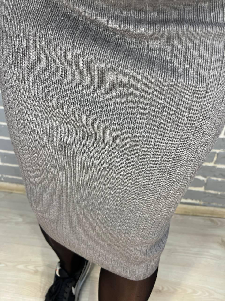 Юбка женская My fashion 478 вязка широкий рубчик разрез средняя длина р. 44-48 Серый (3025) - фото 7