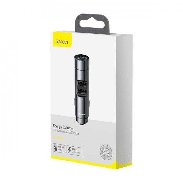 Модулятор FM BASEUS Energy Column BS-01 Bluetooth 5.0 MP3 2-USB 3.1А и вольтметром c функцией зарядного устройства Серебристый - фото 3