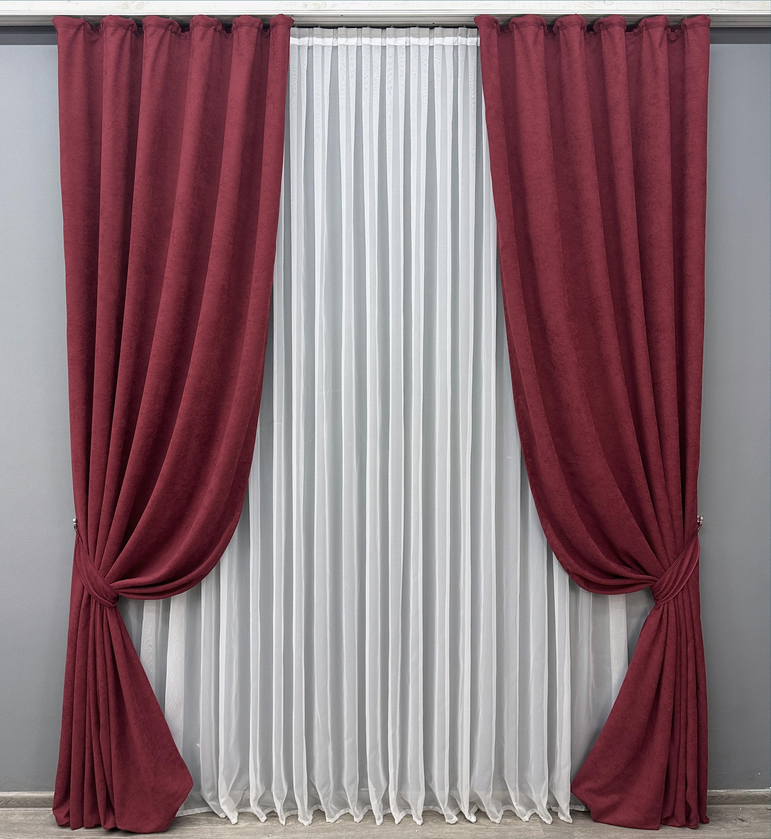 Комплект штор VR-Textil Petek YL №1712ш мікровелюр 150х295 см 2 шт. Бордовий (33-0608)