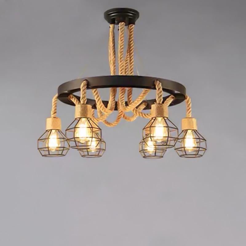 Люстра подвесная лофт Light House SRS-16339-6 на шесть ламп Черный / Бежевый