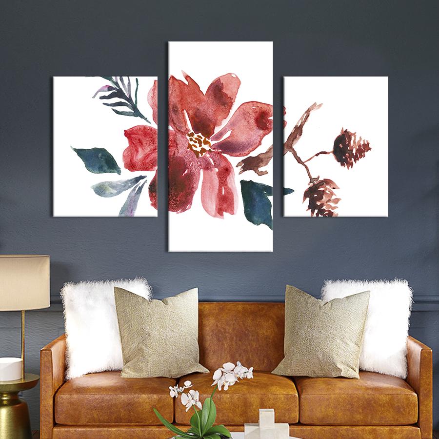 Картина на холсте триптих Акварельный цветок на белом фоне 141x90 см (809-32)