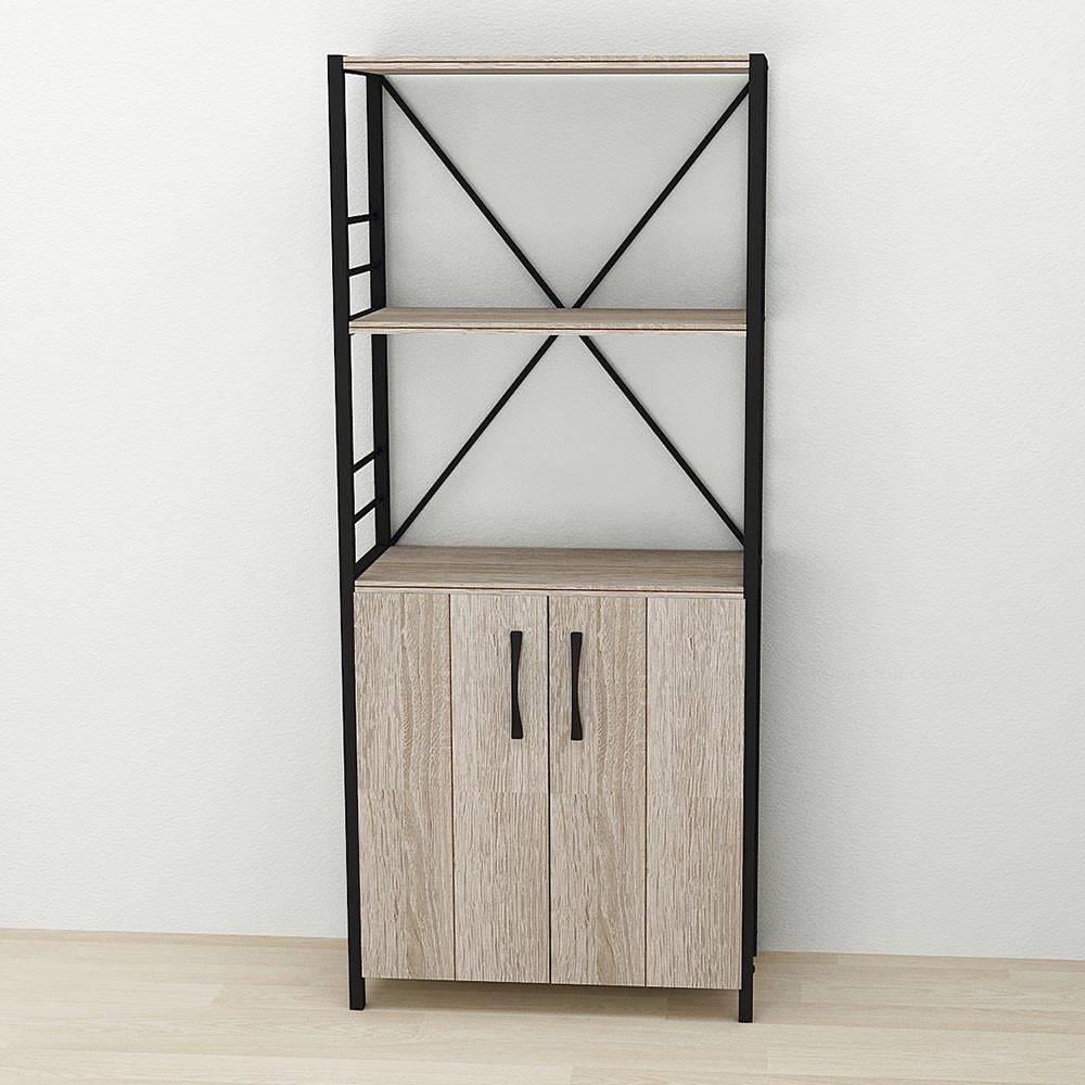 Этажерка Ferrum-decor 3/60 Коннект с тумбой 144x60x28 см Черный/Сонома Трюфель (FRD-104446)