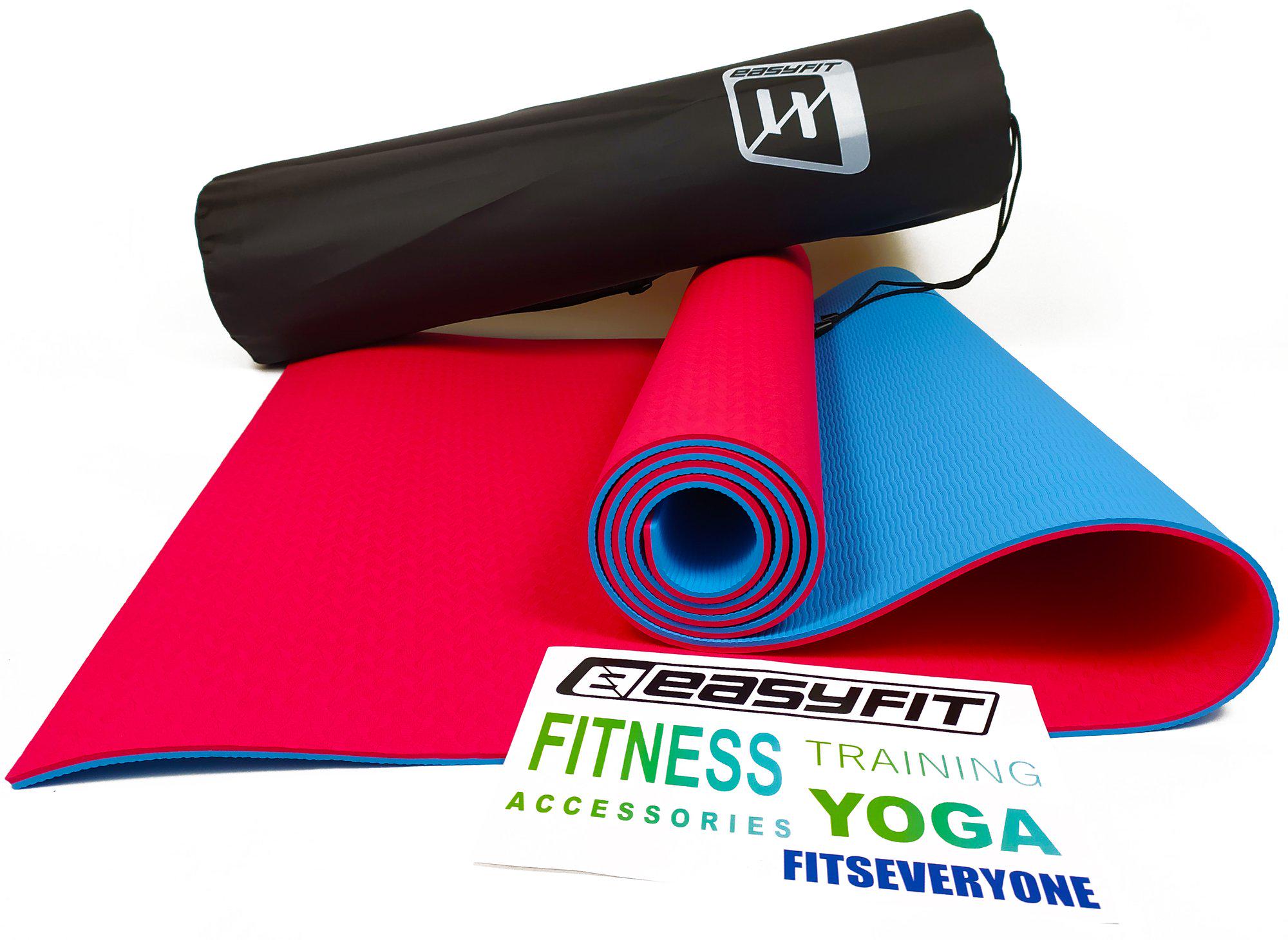 Коврик для йоги EasyFit TPE+TC 183х61 см с чехлом Красный/Голубой (EF-TPE6RBC)