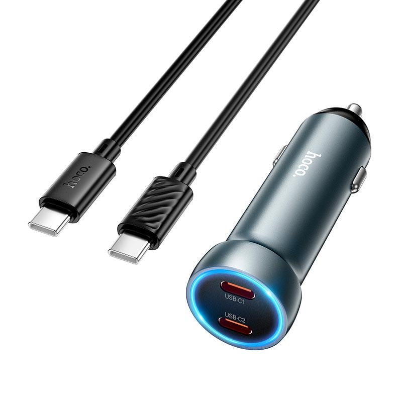 Зарядное устройство для авто Hoco Z54B 60 Вт двойной порт USB Type-C PD/QC Type-C Серый (30142031)