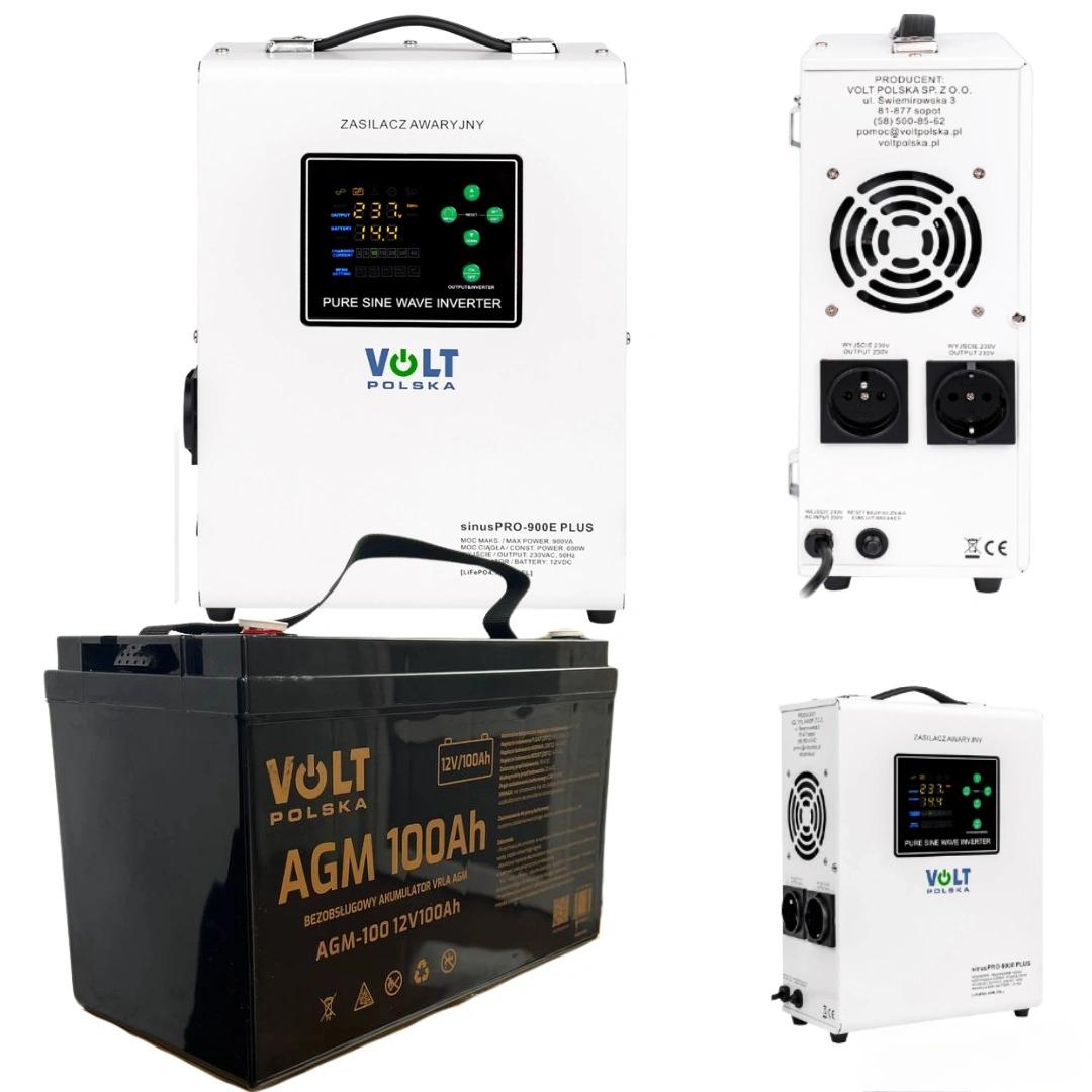 Комплект Volt Polska SINUS PRO 900 E PLUS 12/230V 600/900W и аккумулятор AGM 12 V 100 Ah Комплект Volt Polska SINUS PRO 900 E PLUS 12/230V 600/900W и аккумулятор AGM 12 V 100 Ah