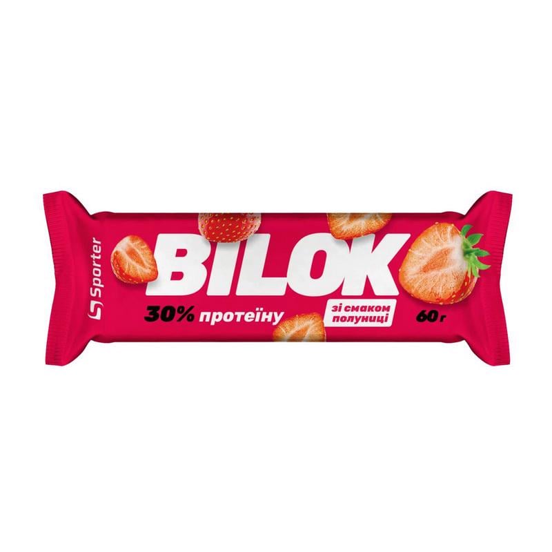 Протеиновый батончик 18 г білка Sporter Bilok 30% 60 г Клубника