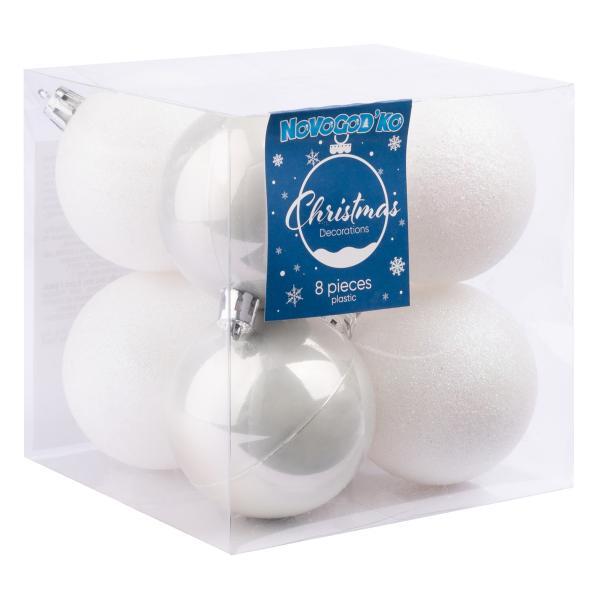 Шары новогодние Novogod’Ko пластик 6 см 8 шт. Белый (974522)