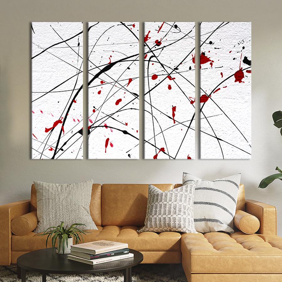 Картина модульная из 4 частей Пятна красные  и черные линии M 89x53 см (9-41)