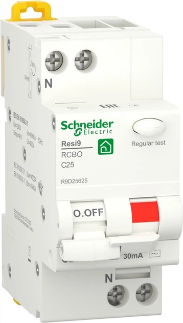 Дифференциальный автомат SCHNEIDER ELECTRIC RESI9 1P+N 25A C 30mA 6kA C2
