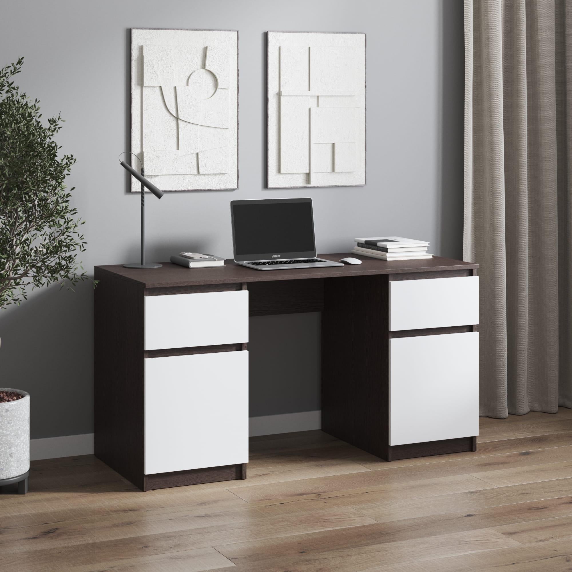 Письмовий стіл із двома тумбами ЛДСП з фасадами без ручок Венге темний/Білий