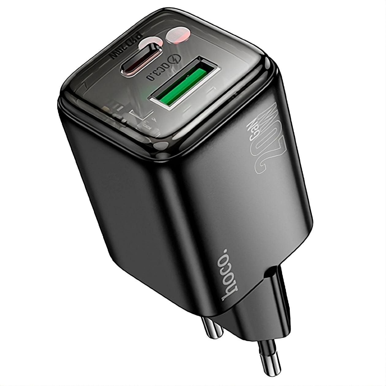 Зарядний пристрій мережевий Hoco N52 GaN PD20W/QC3.0 2 порти USB/Type-C Чорний (28529520)
