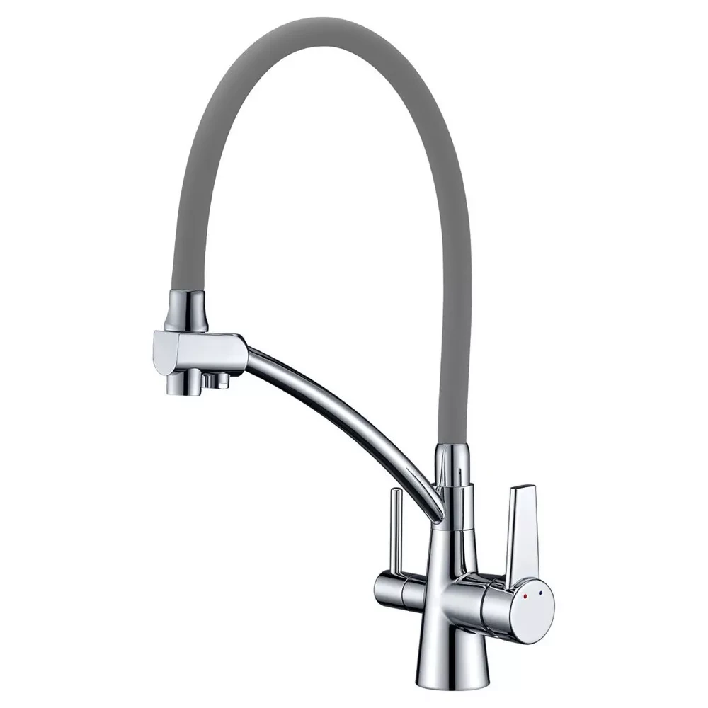 Смеситель для кухни на две воды Gappo G4398-17 с гибким изливом Серый/Хром