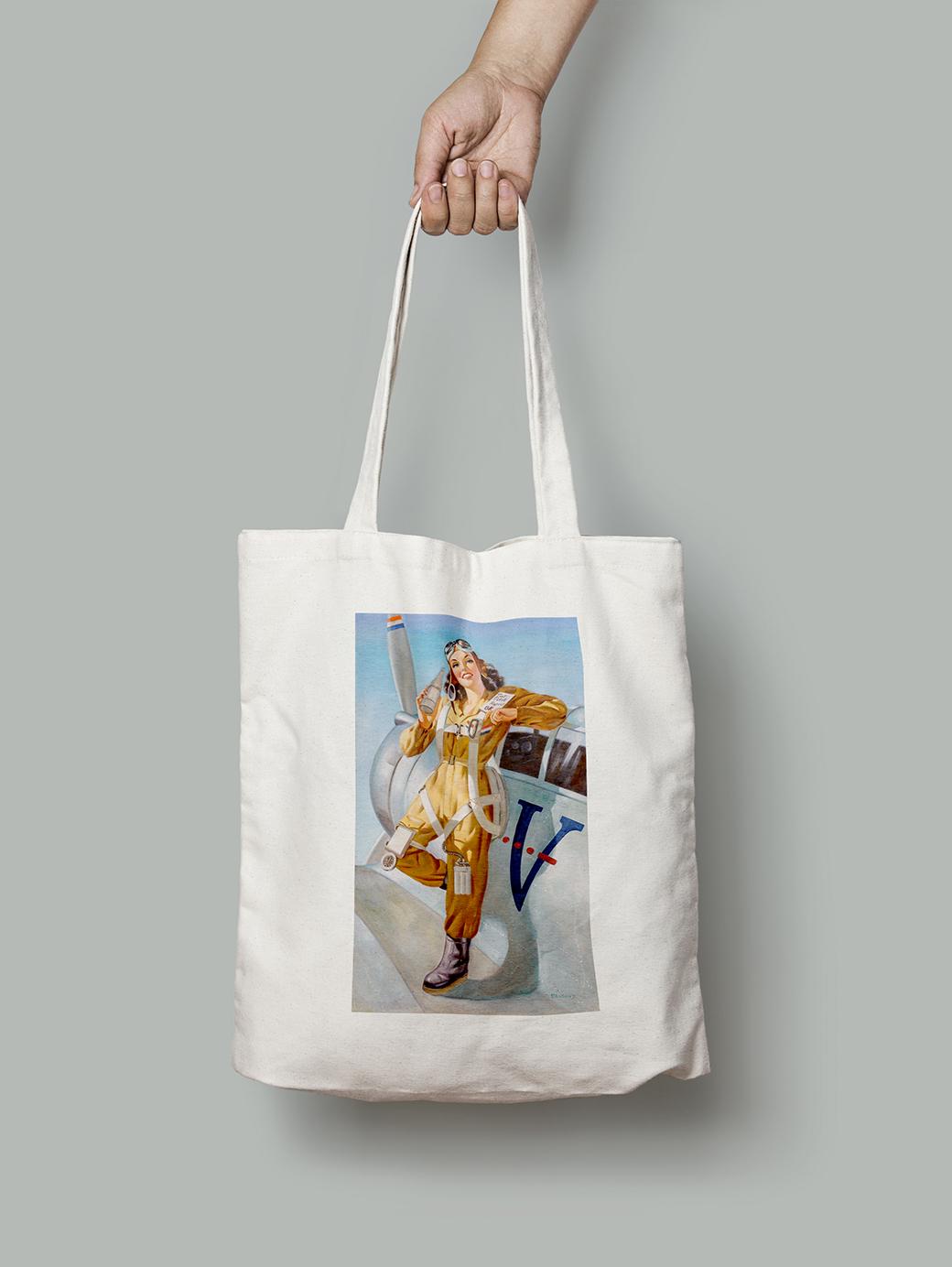 Эко-сумка Девушка летчица. Эдвард Д'Анкона шопер (pin_up010061_Bag)