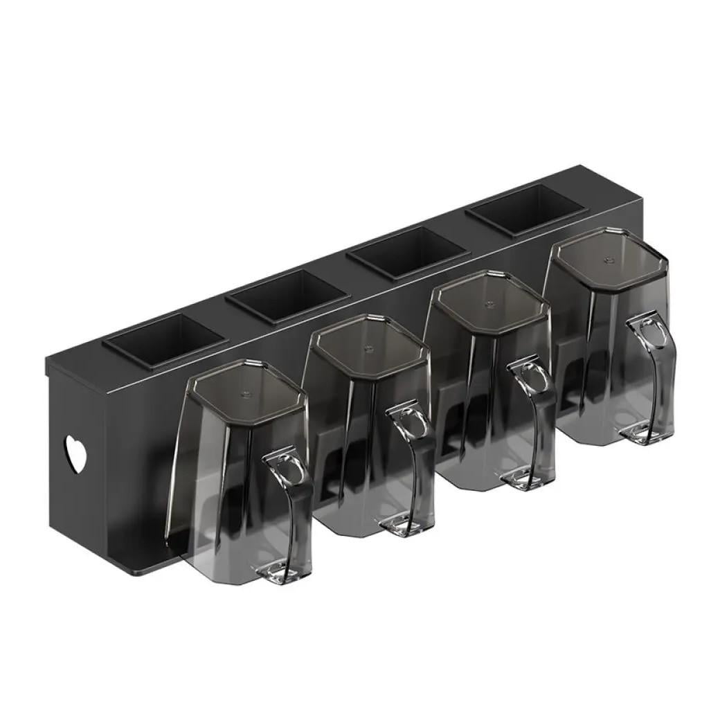 Держатель зубных щеток настенный RIAS Storage Shelf с 4 стаканами Black (3_06192)