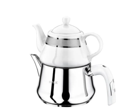 Чайник двухъярусный турецкий OMS 8025 из нержавеющей стали 1/2,2 л Белый