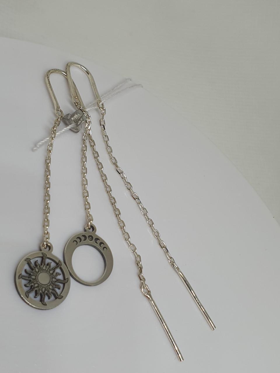 Срібні сережки протяжки Сонце і місяць лунниця в повні з фазами місяця 925 проби (2597305087) - фото 3