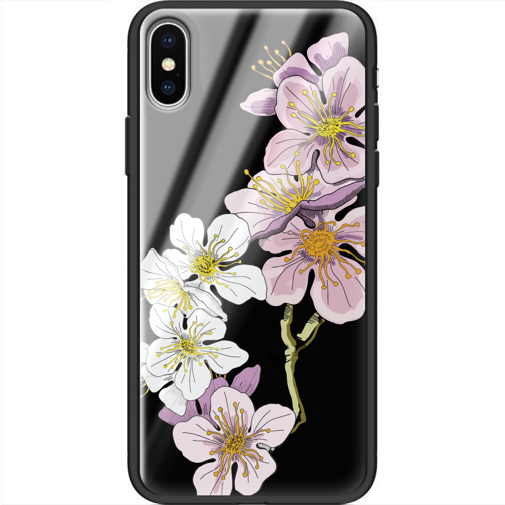 Чехол Boxface iPhone XS Cherry Blossom Черный силикон со стеклом (35413-cc4-38330)