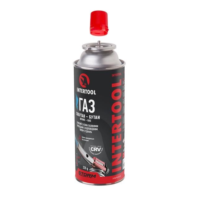 Баллон газовый цанговый Intertool STORM GS-0022 220 г от -45 °C до +45 °C изобутан-бутан защита CRV (15107)