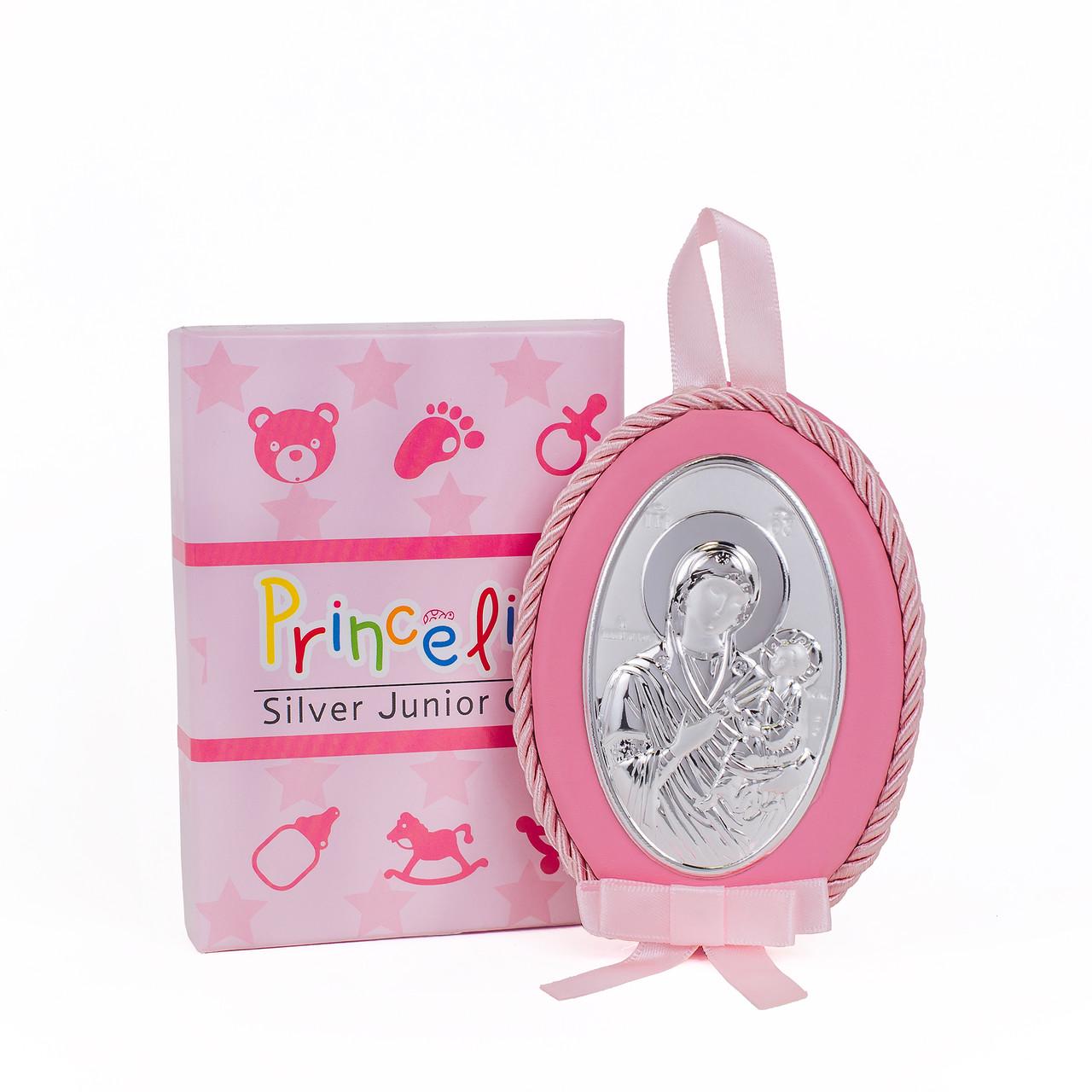 Срібна дитяча іконка Скоропослушниця Божа Матір на рожевій подушечці для дівчинки 8х11 см - фото 2 Срібна дитяча іконка Скоропослушниця Божа Матір на рожевій подушечці для дівчинки 8х11 см - фото 2
