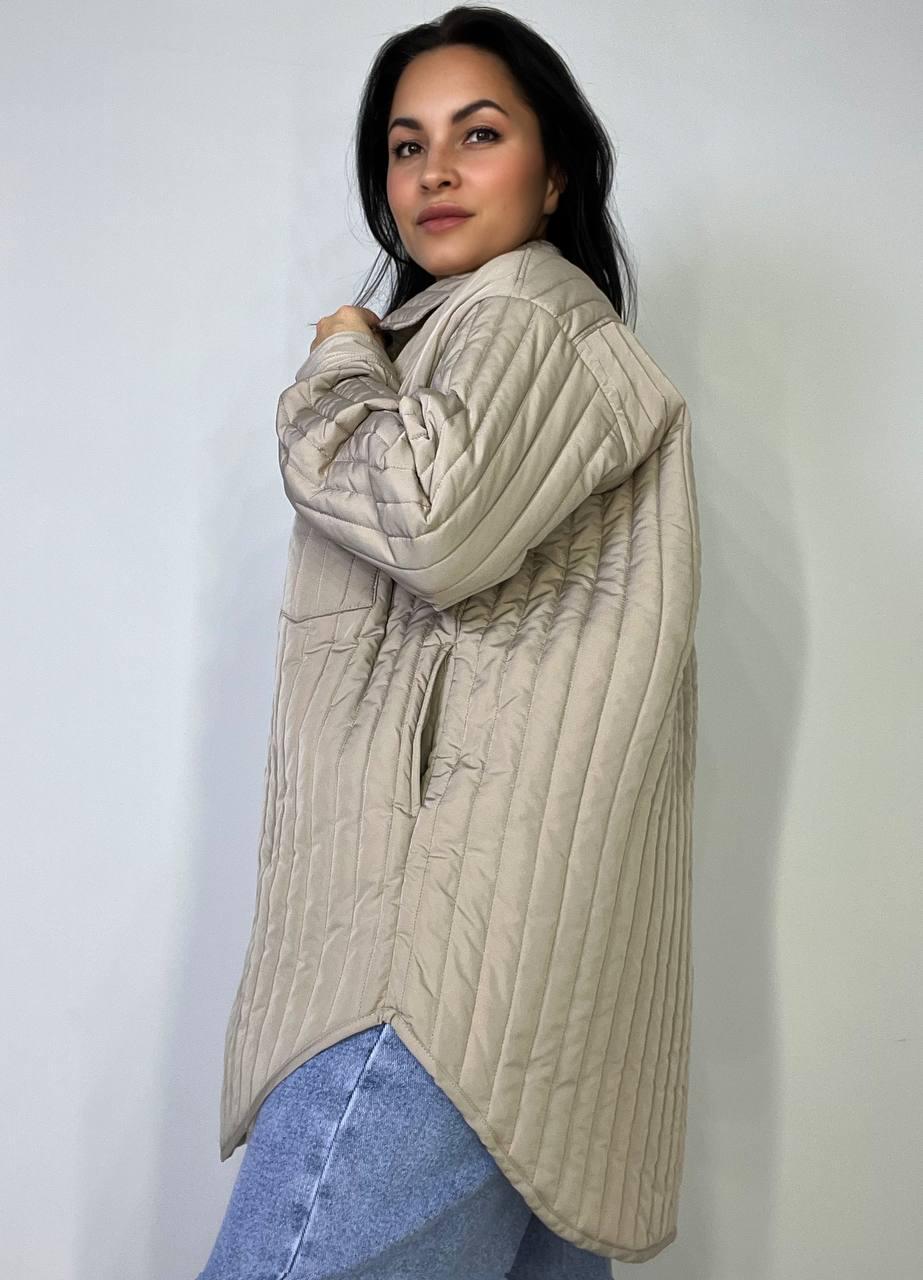 Куртка женская LADY YEP 9089 рубашка удлиненная стеганая демисезонная OS Бежевый (3721) - фото 9 Куртка женская LADY YEP 9089 рубашка удлиненная стеганая демисезонная OS Бежевый (3721) - фото 9