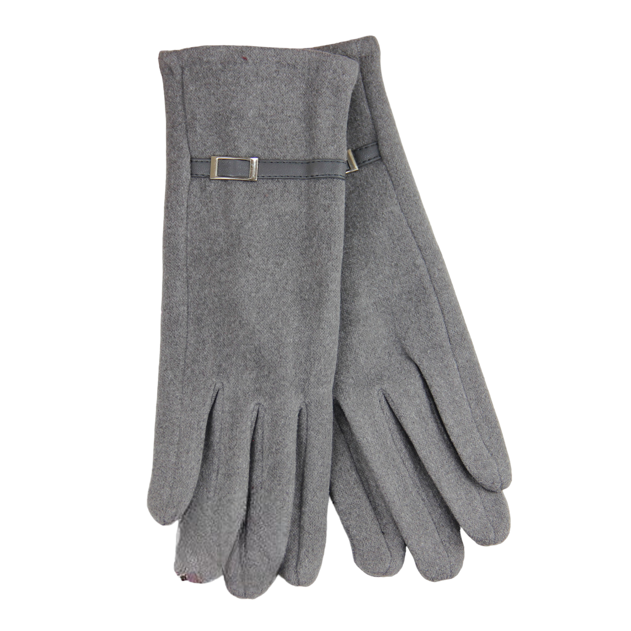 Перчатки женские велюровые с мехом и декоративным ремешком L Светло-серый (34153)