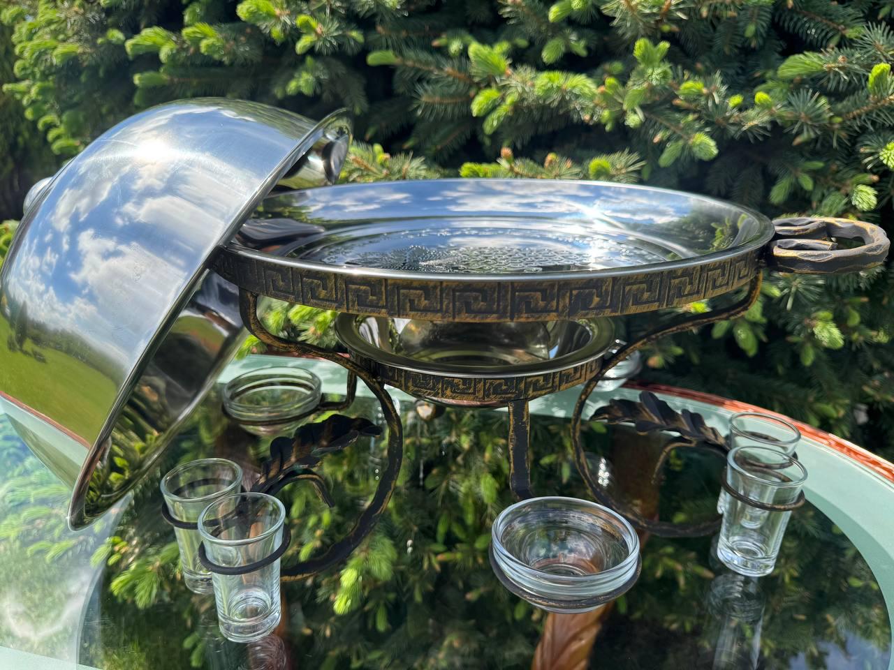 Садж для шашлику з підігрівом 3 соусниці/6 чарок скляних 36 см - фото 7