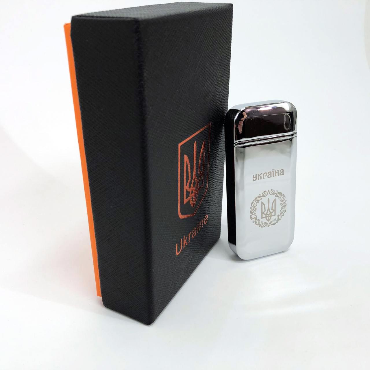 Зажигалка дуговая электроимпульсная зажигалка /USB Герб Украины индикатор заряда/фонарик Серебряный (HL-442) - фото 10