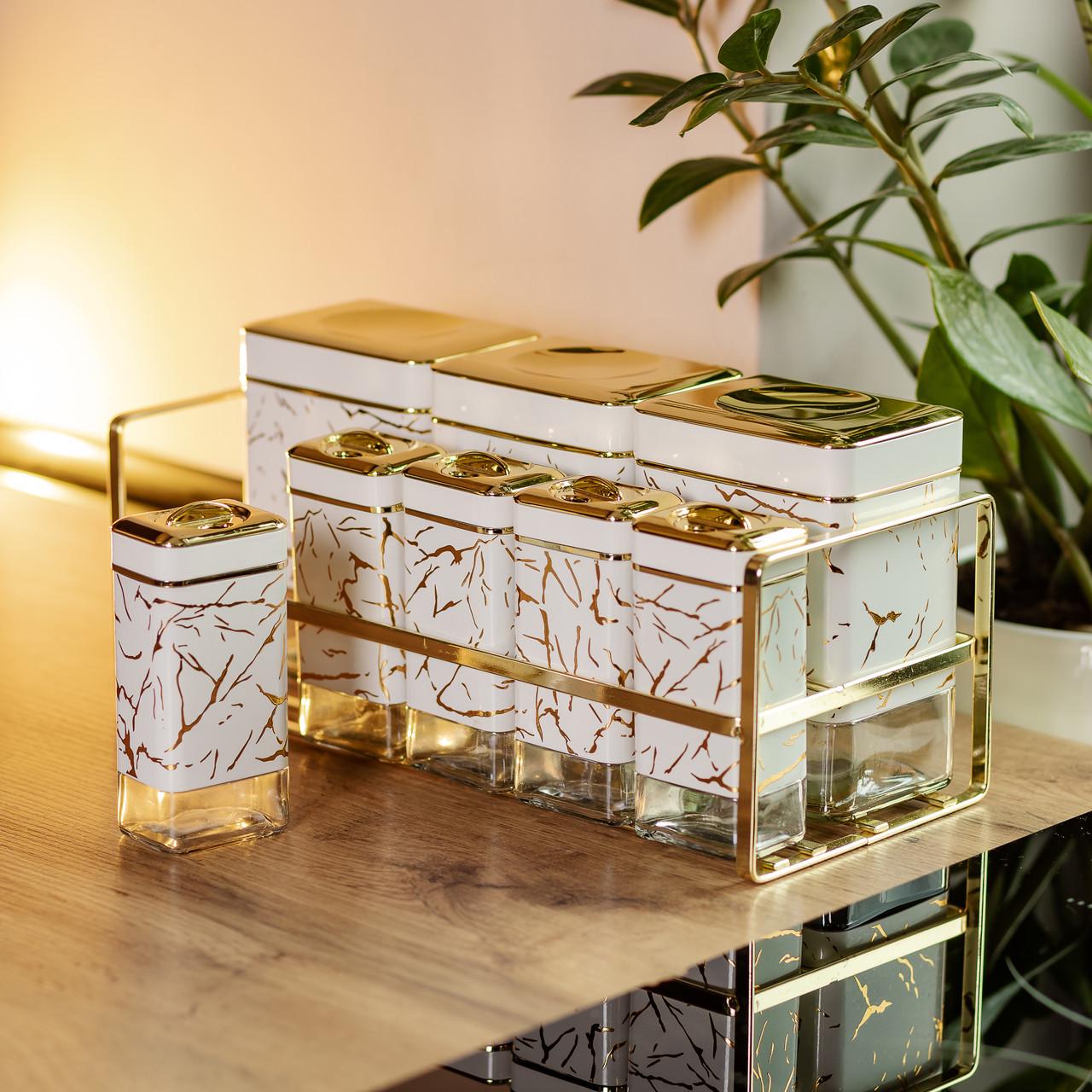 Набір для приправ та спецій на підставці з кришками 8 шт. Білий (HP-1365) - фото 5 Набір для приправ та спецій на підставці з кришками 8 шт. Білий (HP-1365) - фото 5