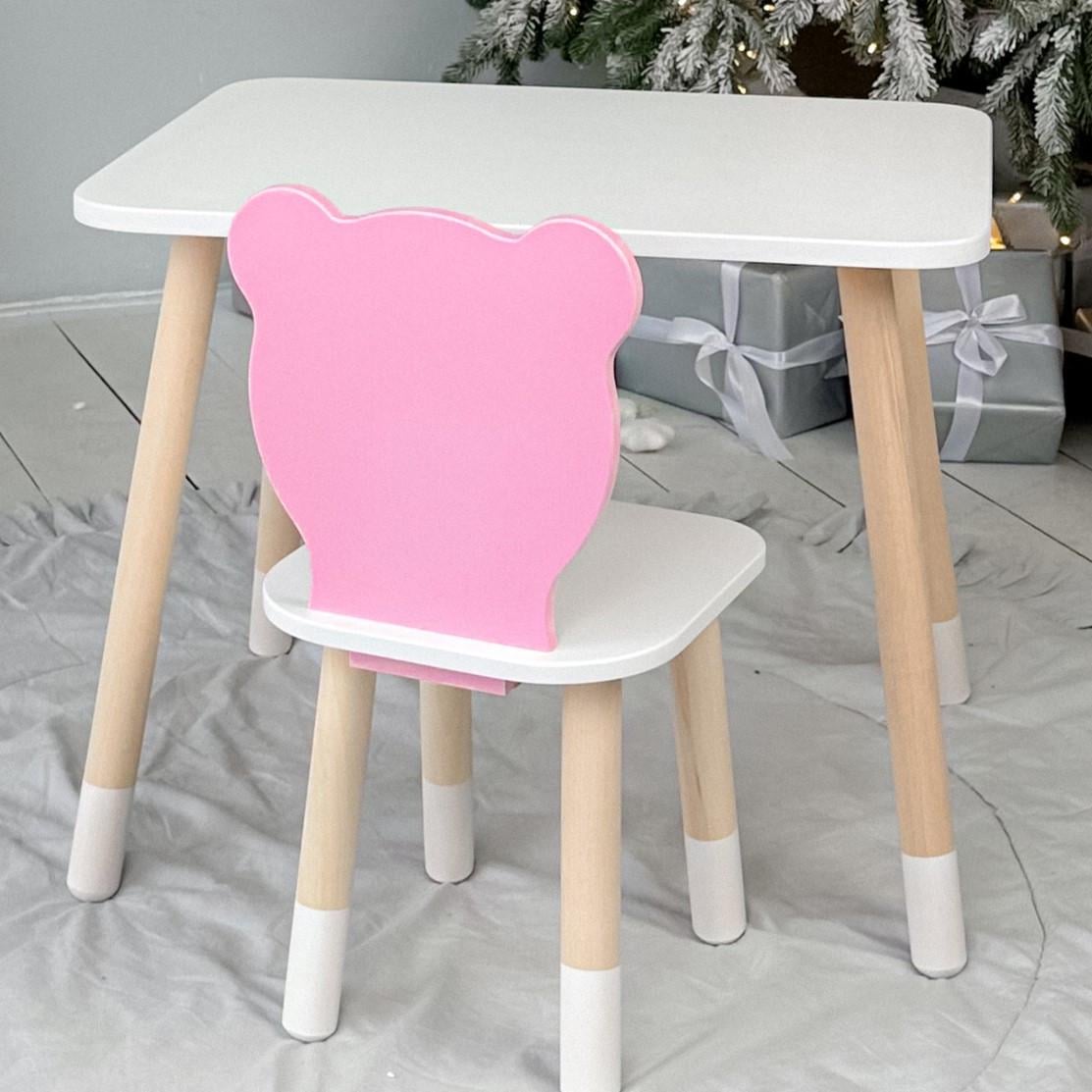 Стол и стульчик прямоугольный детский Медвежонок с белым сиденьем Розовый Стол и стульчик прямоугольный детский Медвежонок с белым сиденьем Розовый
