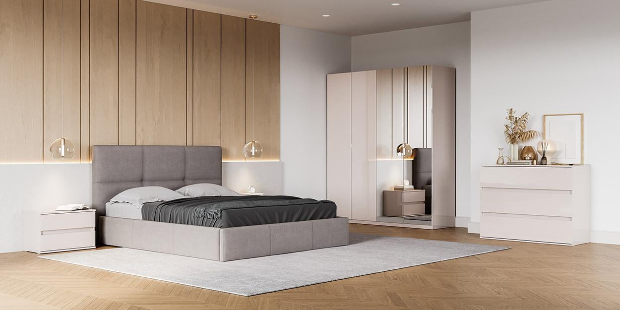 Спальный гарнитур MiroMark Лилу 2 кровати 180x200 см/тумбы/шкаф 4Д/комод 3Ш Кашемир глянец (54268)