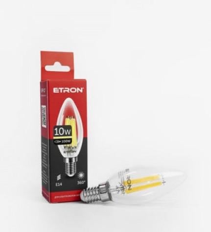 Филаментная LED лампа ETRON Свеча 10W С37 3000K E14 Прозрачный (Filament 1-EFP-117)