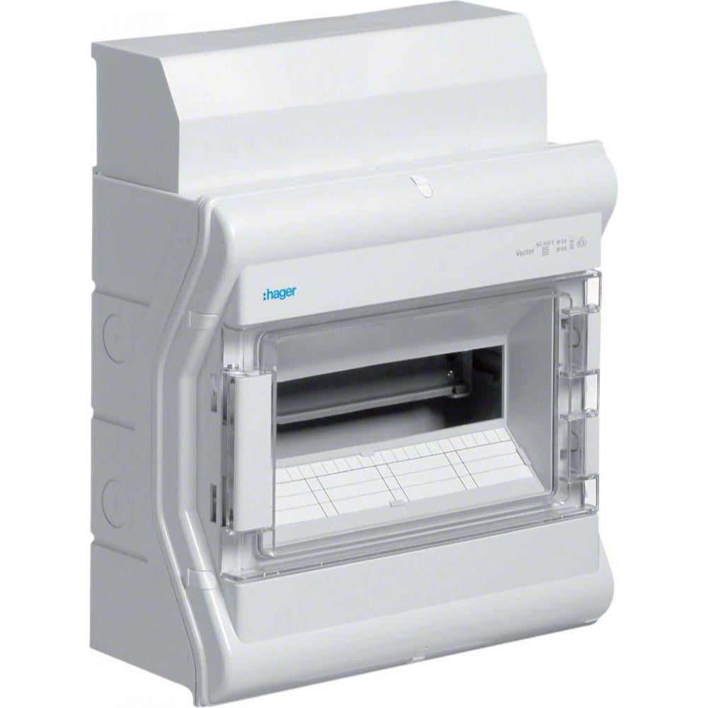 Щит розподільчий накладний Hager VECTOR на 12/14 модулів з прозорими дверцятами IP65 (28176914)