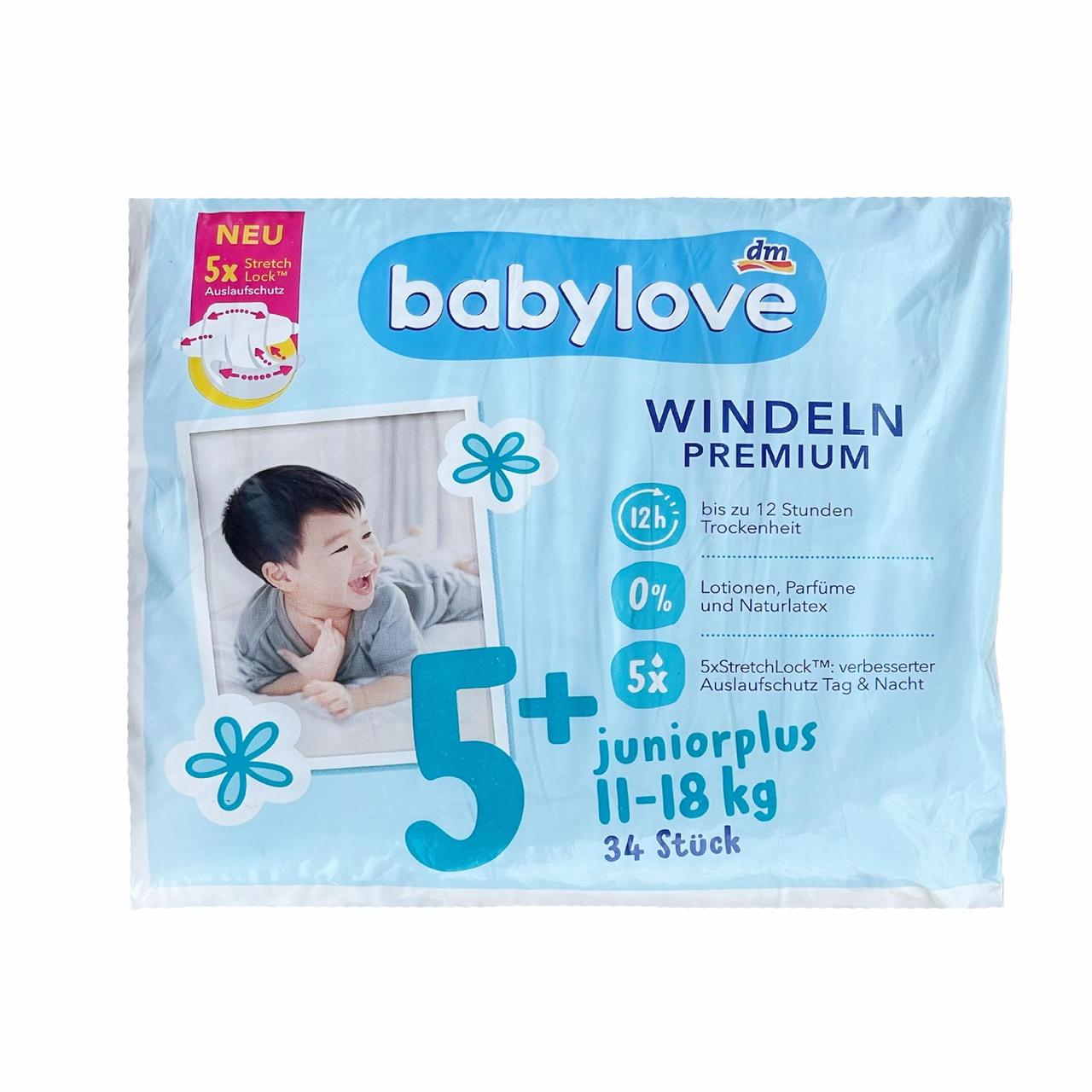 Підгузки дитячі Babylove Premium 5+ Junior Plus 11-18 кг 34 шт. (2236248369) - фото 1