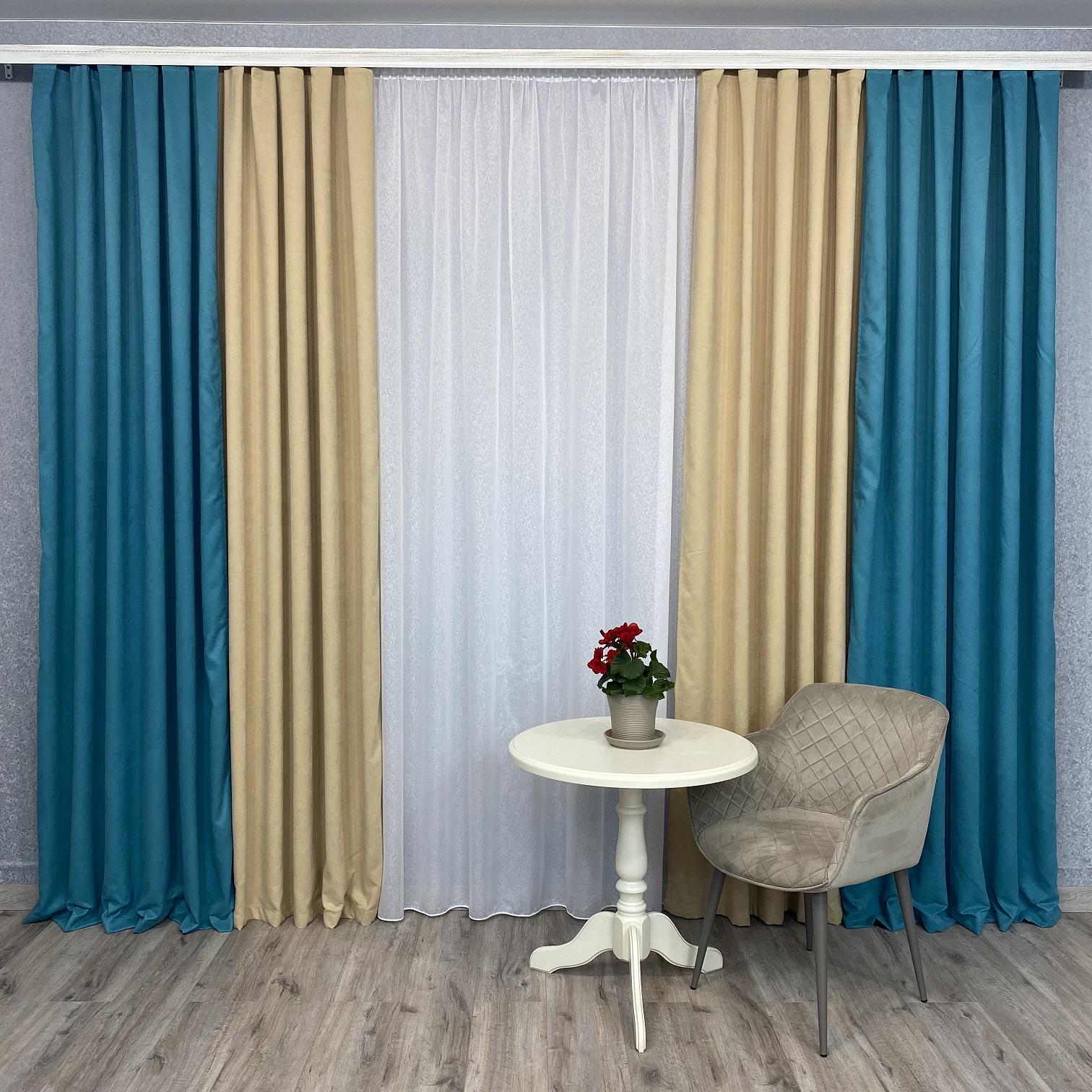 Шторы микровелюр TG Home Дуэт №450 1,50х2,70 м Бирюзовый/Бежевый (450-100/195)