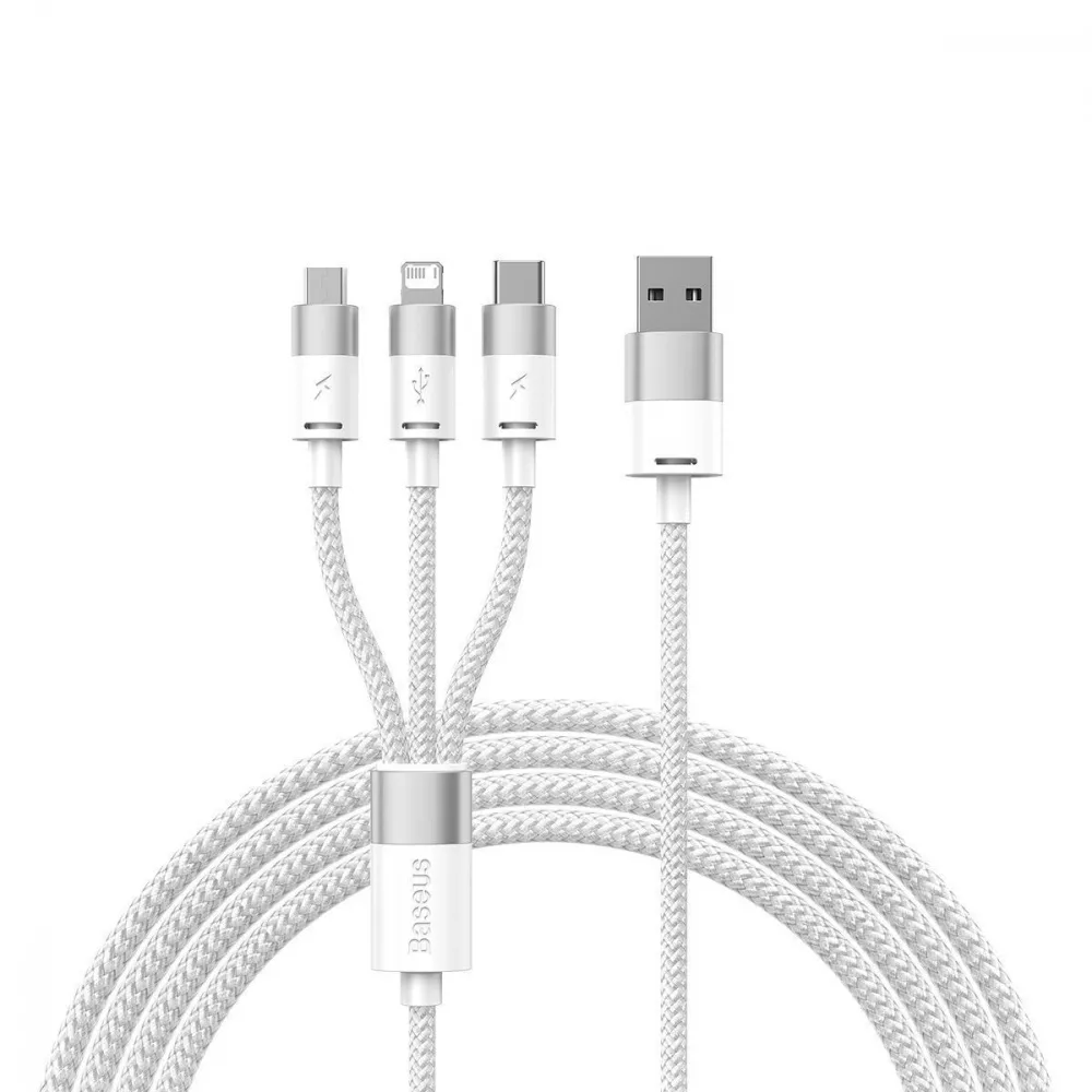 Кабель BASEUS CAXS000002 StarSpeed Fast Charging USB MicroUSB/Lightning/Type-C 3в1 3,5 A 1,2 м White (575103)