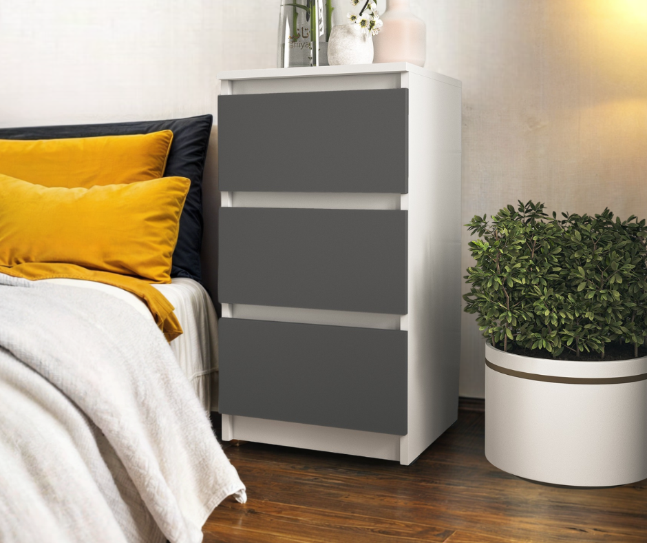 Тумба прикроватная Tobi Sho Heidi T-216 на три ящика для спальни 400х758х398 мм Белый/Антрацитовый