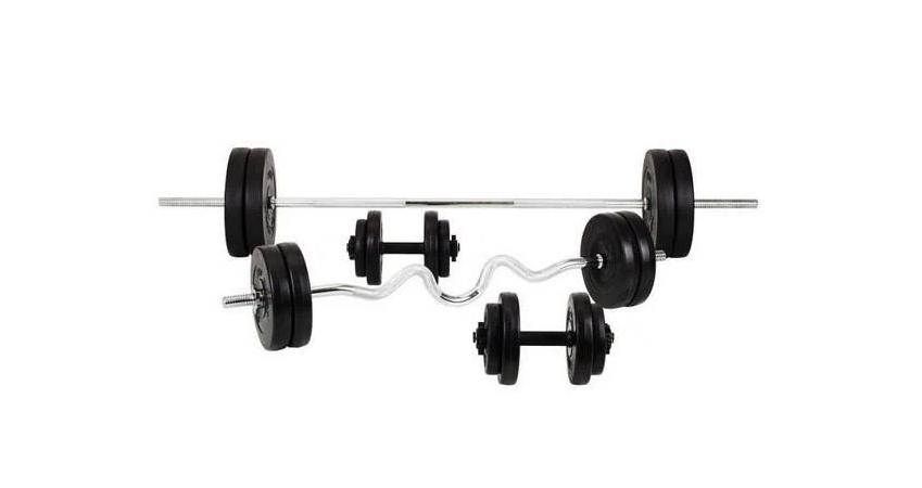 Штанга и гантели набор 101 кг прямой гриф 180 см Ø28 мм изогнутый 120 см Ø28 мм гантельные 45 см Ø30 мм (320.000.016)