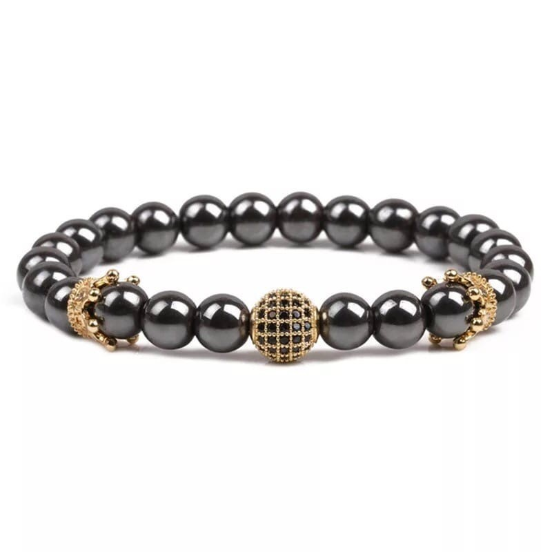Браслет из гематита с шаром и коронами 21 Золотой/Черный (90038) Браслет из гематита с шаром и коронами 21 Золотой/Черный (90038)