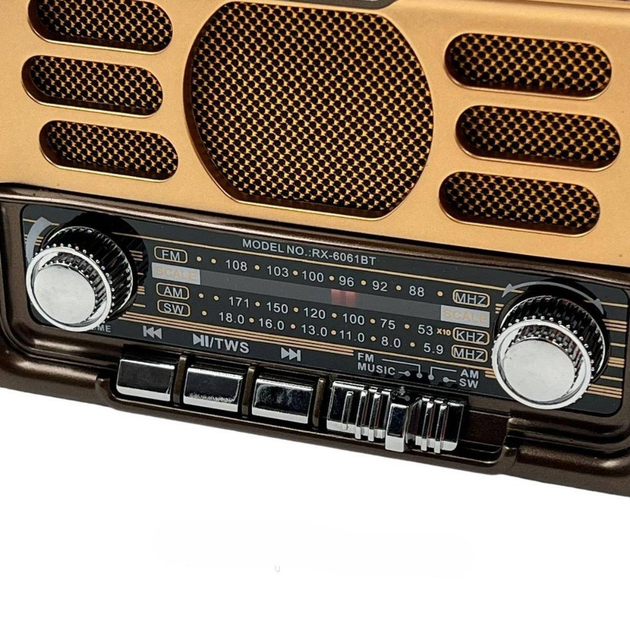 Радіоприймач акумуляторний Golon RX-6061BT з Bluetooth та USB/SD Коричневий (ML-04457) - фото 3 Радіоприймач акумуляторний Golon RX-6061BT з Bluetooth та USB/SD Коричневий (ML-04457) - фото 3