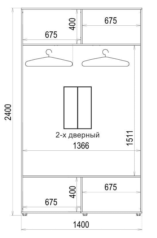 Корпус шкафа-купе Luxe CLS-2 1400x2400x600 мм Ольха темная (24047) - фото 2