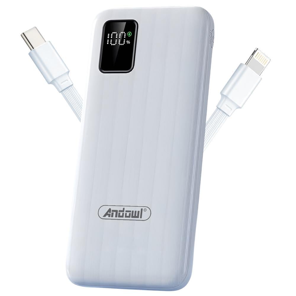 Повербанк Andowl Q-CD219X1 qc та вбудованими кабелями Type-C/lightning 20000 mAh Білий (e9faa4aa)