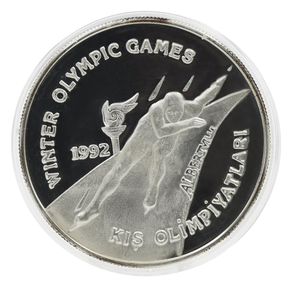 Коллекционная монета Турция 20000 лир 1992 серебро Proof XVI зимние Олимпийские игры в Альбервиле Ag 925/23,33 г (М23916)