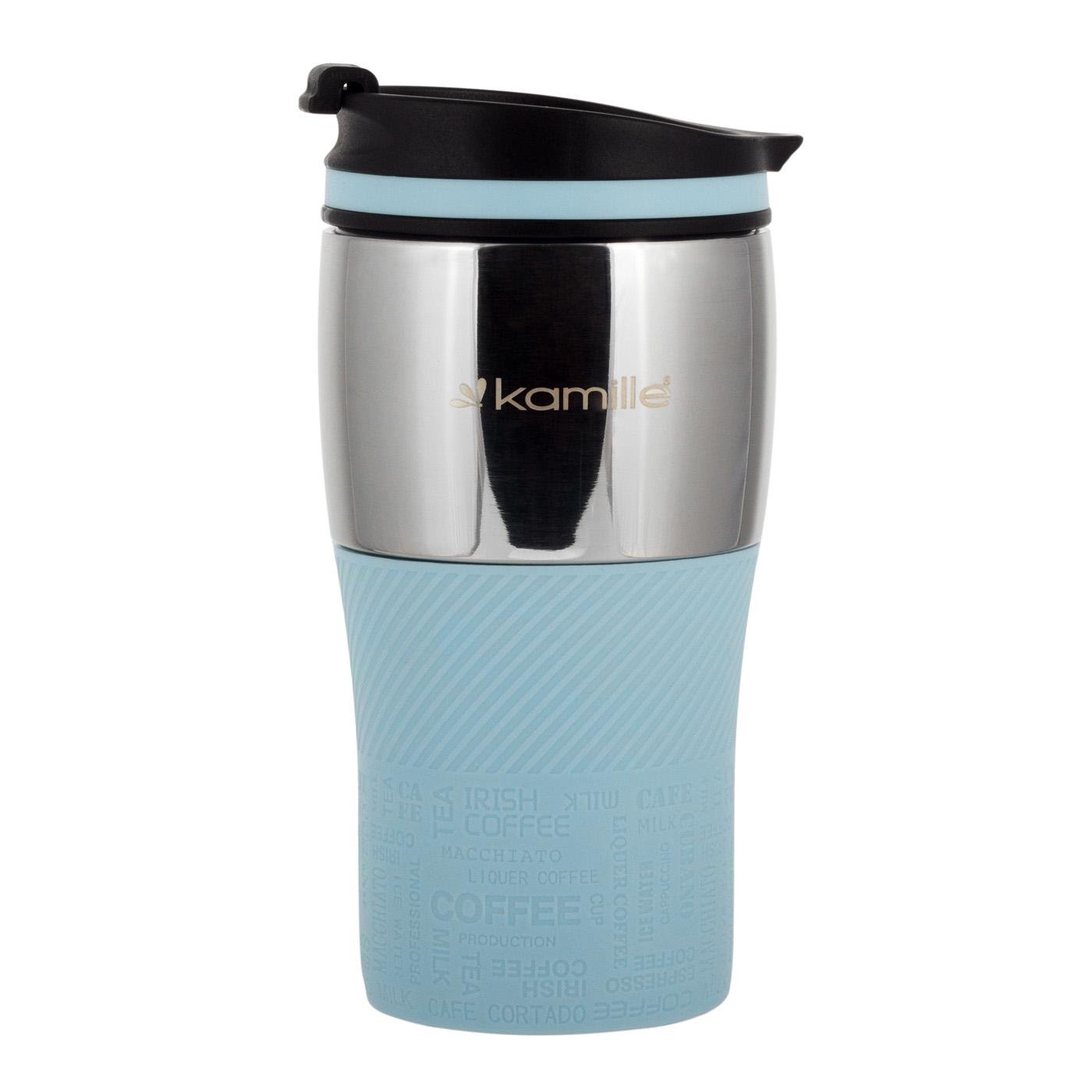 Термокружка Kamille из нержавеющей стали с TPR-вставкой 320 мл Голубой (14897069)