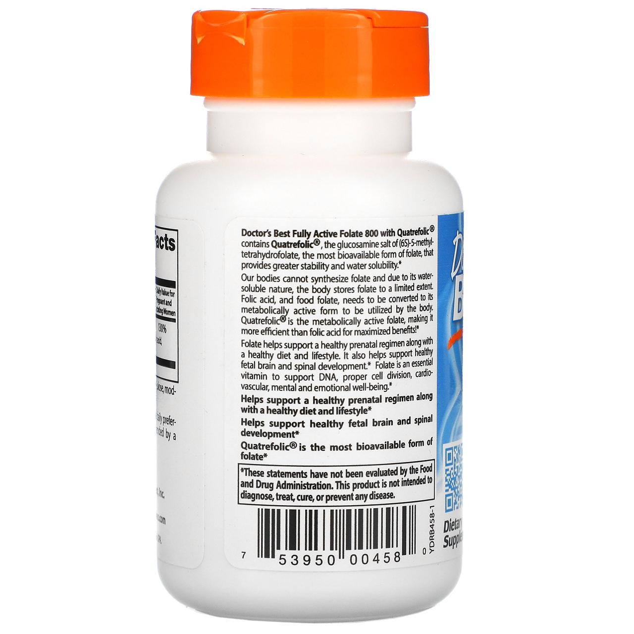 Фолат с Quatrefolic Folate 800 Fully Active Doctor's Best 800 мкг 60 капсул - фото 3