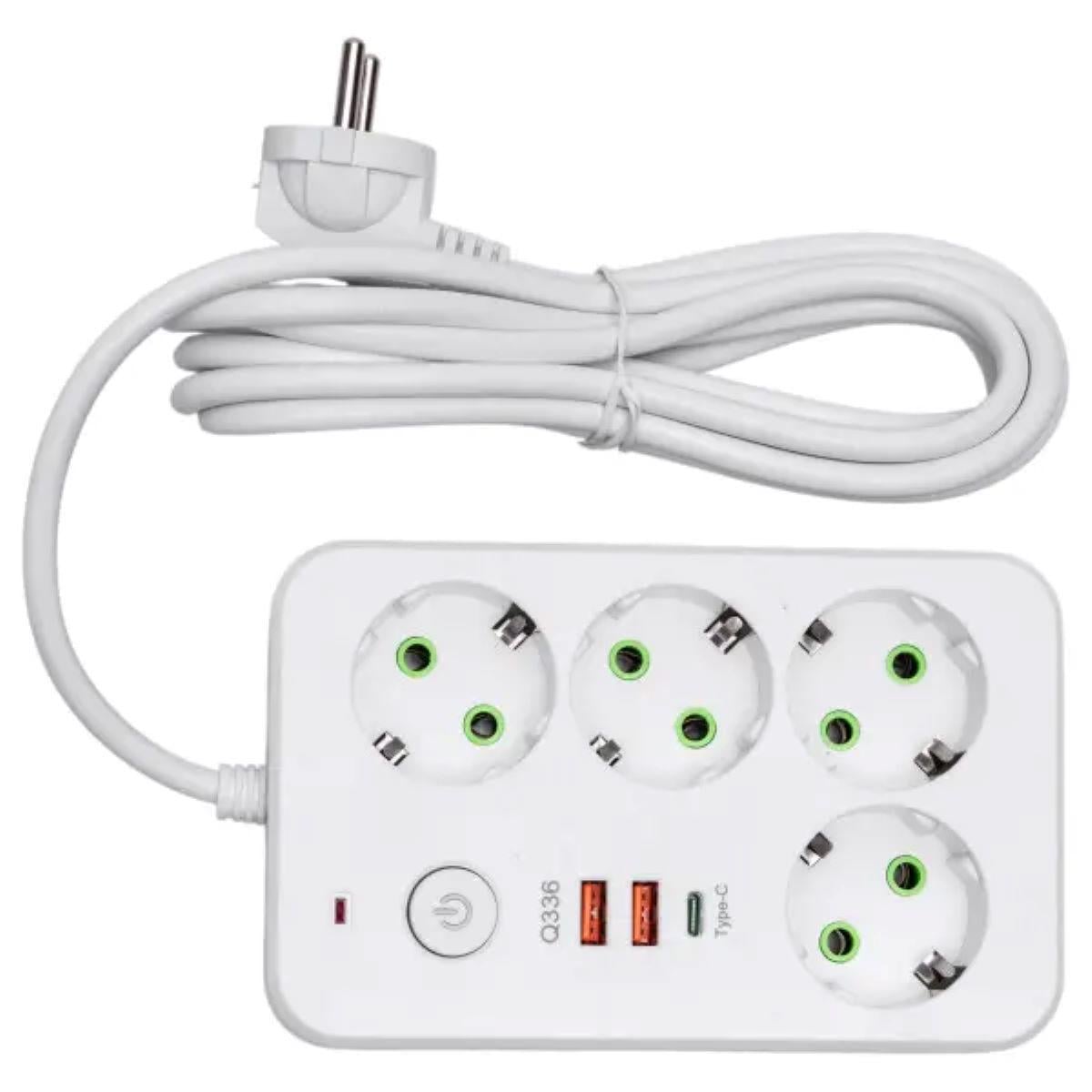 Сетевой фильтр-удлинитель 4 розетки 2xUSB-A 1xUSB-C 3м Белый (HP-5-45)