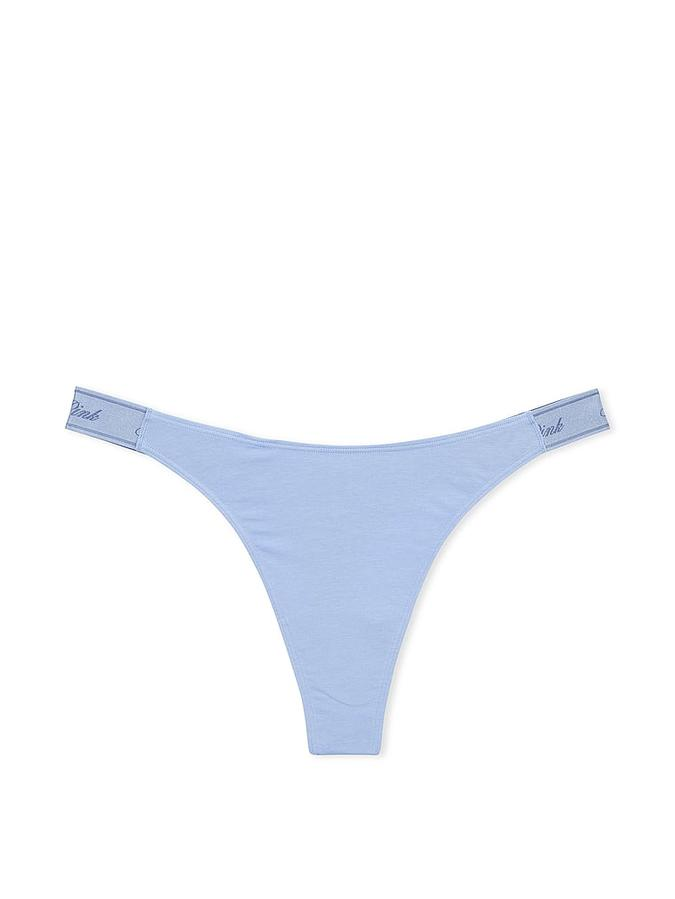 Труси Victoria's Secret Logo Cotton High-Leg Thong Panty XS Блакитний (24159079)