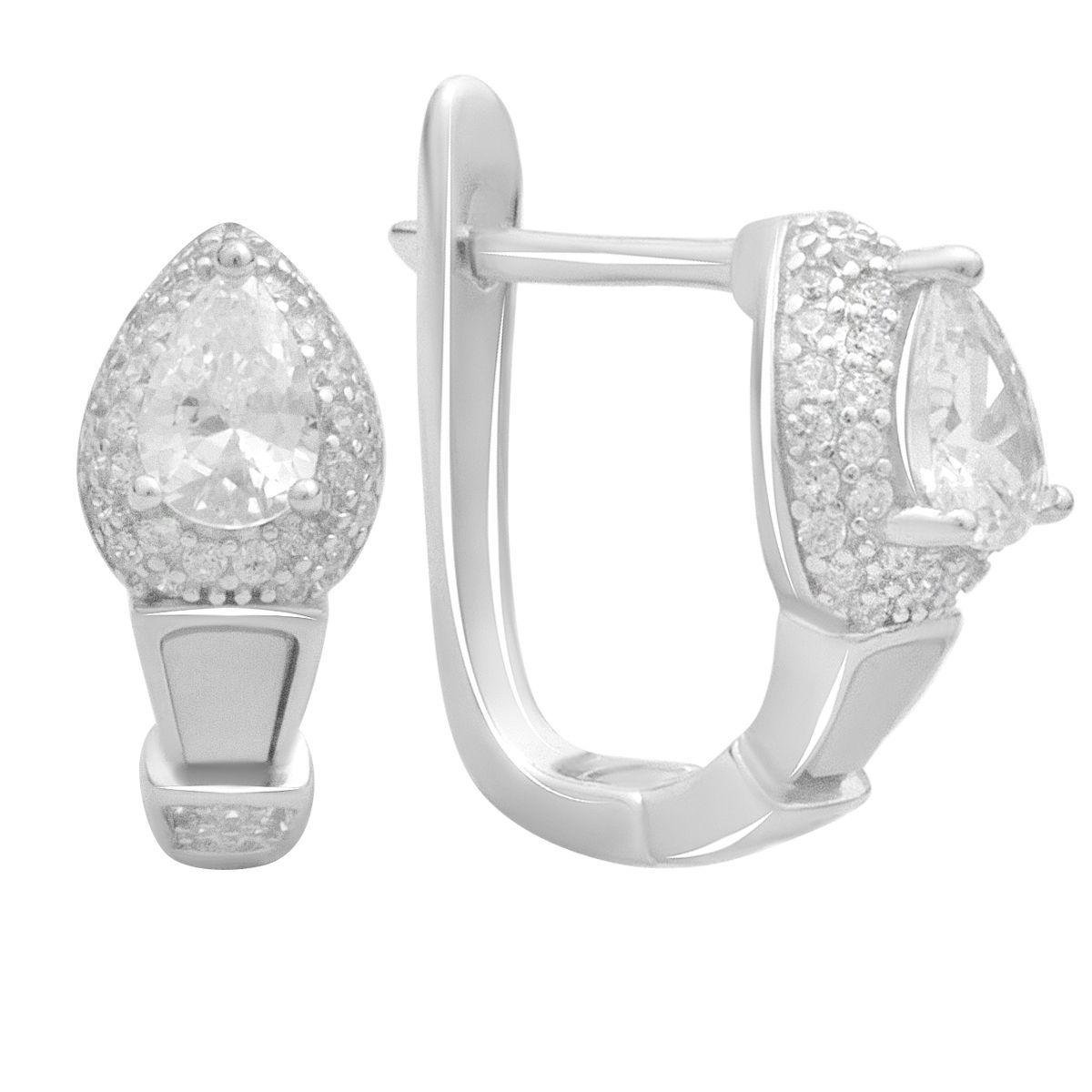 Серьги серебряные с фианитами грушевидной каплевидной формы Серьги серебряные с фианитами грушевидной каплевидной формы